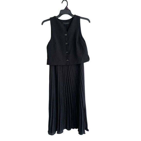 Zara Womens Midi Dress S Black Pleated Combination Sleeveless 8741/040 NWT - Picture 2 of 16